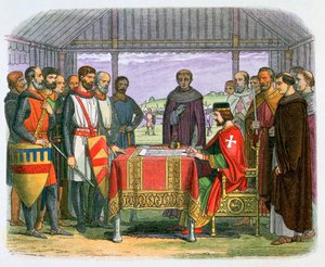 Ilustracja przedstawiająca króla Jana podpisującego Magna Carta, XIX wiek