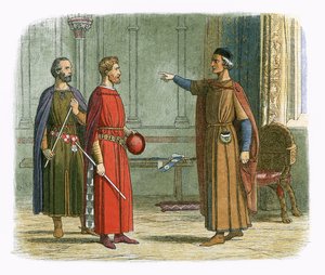 Król Edward I grozi lordowi marszałkowi autorstwa James William Edmund Doyle