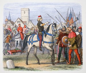 Król Ryszard II spotyka buntowników w Smithfield, Bunt chłopski, 1381 1864. autorstwa James William Edmund Doyle