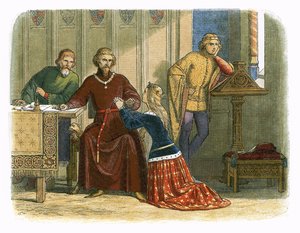 Królowa Anna wstawia się za sir Simonem Burleyem u Gloucester i Arundel autorstwa James William Edmund Doyle