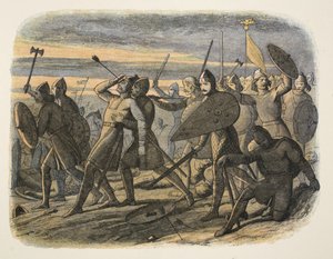 Śmierć Harolda II w bitwie pod Hastings, 1066, od A Chronicle of England BC 55 do AD 1485, wyd. Londyn, 1863 r. autorstwa James William Edmund Doyle