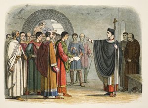 Thomas Becket zabrania hrabiemu Leicester wydawania na niego wyroku autorstwa James William Edmund Doyle