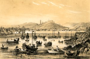 Ningbo, jeden z pięciu portów otwartych na mocy traktatu dla handlu brytyjskiego, Chiny, 1847 r.