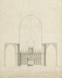 Wnętrze katedry w Lichfield - Wejście z chóru do nawy: rysunek i pranie, bd [ok. 1780]