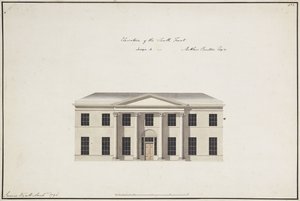 Soho House: plan parteru; Plan kondygnacji sypialni; Elewacja frontu południowego, projekt A, elewacja frontu południowego, projekt B i elewacja frontu północnego, 1796