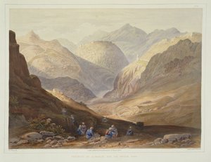 Twierdza Alimusjid i przełęcz Khybur, tablica 13 z Scenery, Inhabitants and Costumes of Afganistan, ryt. W.L. Walton, 1848