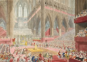 Koronacja Jego Królewskiej Mości, Jerzego Czwartego: Podjęta w czasie uznania, wyd. 1822 (ręcznie kolorowane grawerowanie) autorstwa James after Stephanoff