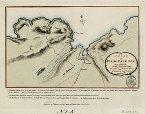 Plan zatoki Fishguard, w pobliżu której 22 lutego 1797 r. Francuzi wyładowali 1200 ludzi i 24 lutego przekazali jeńców lordowi Cawdorowi. autorstwa James and Laurie Robert (1755 1836) Whittle