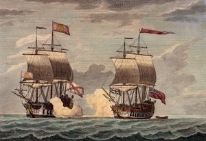 "Komodor Anson na Centurionie z załogą liczącą 227 osób, w tym 30 chłopców, 20 czerwca 1743 r. około drugiej po południu zaatakował i w mniej niż pół godziny zmusił do uderzenia i poddania się bogaty statek Acupulco Nuestra Senora de Capodongo, dowodzony p autorstwa James and Laurie Robert (1755 1836) Whittle