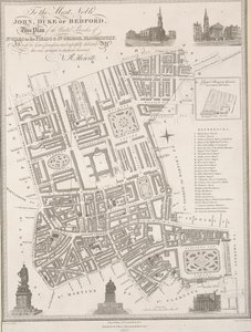 Do najszlachetniejszego Jana, księcia Bedford. Ten plan połączonych parafii St. Giles in the Fields i St. George, Bloomsbury autorstwa James the Elder Wyld