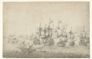 Bitwa morska, prawdopodobnie w Lowestoft 13 czerwca 1665 (lewa strona) autorstwa Jan Abrahamsz. Beerstraten (possibly)