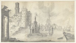 Widok na port w mieście nad Morzem Śródziemnym autorstwa Jan Abrahamsz. Beerstraten