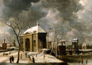 „Przypuszczalny widok bramy Amsterdamu zimą”, 1622. autorstwa Jan Abrahamsz Beerstraten