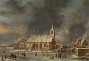 Widok kościoła w Sloten zimą autorstwa Jan Abrahamsz. Beerstraten