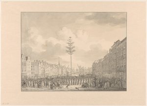 Drzewo wolności na Grote Markt w Rotterdamie, 1795 autorstwa Jan Anthonie Langendijk Dzn (possibly)