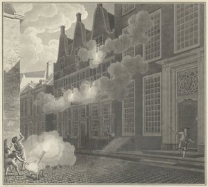 Ostrzał domu Lucasa van Stevenincka, 1787 autorstwa Jan Arends (signed by artist)