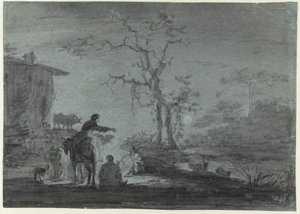 Pasterze przy ognisku w świetle księżyca autorstwa Jan Asselijn (possibly)