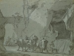 Pasterze przed bramą, ok. 1650-52 (indyjski tusz i kreda na papierze)