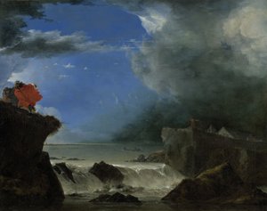 Wyrwa na grobli św. Antoniego w pobliżu Amsterdamu Przerwanie grobli widać w Amsterdamie Sint Anthonisdijk - obecnie Zeeburgerdijk - w wyniku powodzi Sint-Pieters w 1651 r.