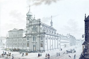 Kościół Hibernianów (Irlandzkich Franciszkanów) i Hibernian (Hybernská) Street, 1781 autorstwa Jan Balzer