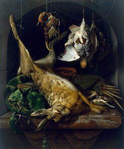 Martwa natura z martwym zająca, kuropatwy i inne ptaki w niszy, ok. 1675