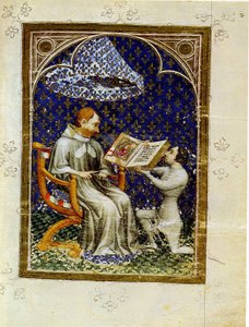 Jean de Vaudetar przekazuje swoją książkę Karolowi V we Francji. Z historyka biblijnego Jana de Vaudetar, 1372 autorstwa Jan Bondol
