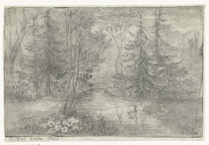 Staw leśny z kaczkami autorstwa Jan Bos Wz. (signed by artist)