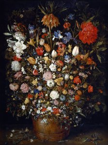 Kwiaty w drewnianym naczyniu autorstwa Jan Brueghel the Elder