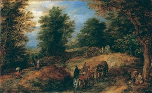 Krajobraz z podróżnikami na leśnej ścieżce, ca. 1607. autorstwa Jan Brueghel the Elder