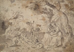 Maryja Panna i św. Józef i Dzieciątko Jezus, św. Jan i aniołowie grający na instrumentach pasyjnych autorstwa Jan Brueghel the Elder