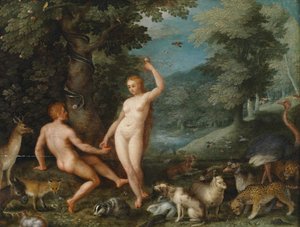 Rajski krajobraz z Ewą kusząca Adama autorstwa Jan Brueghel the Younger