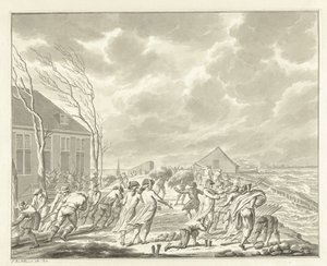 Powódź Diemerzeedijk pod Amsterdamem, 1776 r. autorstwa Jan Bulthuis (signed by artist)