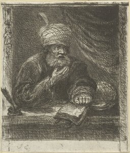 Mężczyzna w turbanie za stołem do pisania autorstwa Jan Chalon