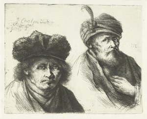 Dwóch mężczyzn w czapkach i turbanach autorstwa Jan Chalon
