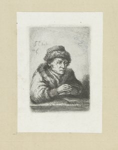 Volwassen man aan een tafel, w bontmantel The Compleat Work of Akwaforty Johna Chalon / Oeuvre Complette des Eaux Fortes par Jean Chalon (tytuł serii)