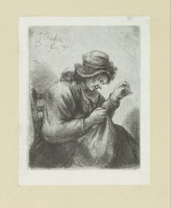 Vrouw stawia naalda w draad The Compleat Work of Akwaforty Johna Chalon / Oeuvre Complette des Eaux Fortes par Jean Chalon (tytuł serii) autorstwa Jan Chalon