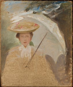 Portret damy z parasolką, szkic autorstwa Jan Ciągliński