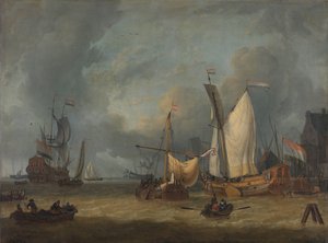 Burza (statki w porcie w silnym wietrze) autorstwa Jan Claesz. Rietschoof