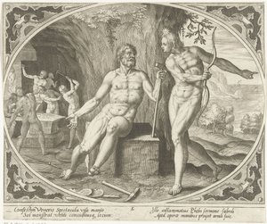 Phoebus informuje Wulkana o cudzołóstwie Wenus i Mars (tytuł serii) autorstwa Jan Collaert (II)