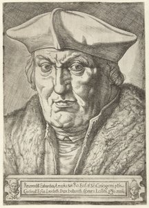 Portret Erarda de la Marcka, księcia-biskupa Liège Reerendill Euhardus Amarka ... bulliacen Comes Lossen (tytuł na obiekcie)