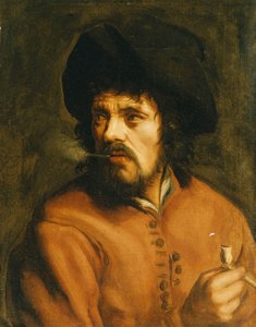 Mężczyzna palący glinianą fajkę,