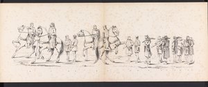 Maskarada uczniów Leiden, 1865 (tablica 10) Procesja w kostiumach zorganizowana przez członków korpusu studenckiego w Leiden w dniu 6 czerwca 1865 r. z okazji 290. rocznicy Leidsche Hoogeschool, przedstawiająca: wjazd Holendrów b autorstwa Jan Daniël Cornelis Carel Willem baron de Constant Rebecque
