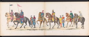 Maskarada uczniów Leiden, 1865 (tablica 12) Procesja w kostiumach zorganizowana przez członków korpusu studenckiego w Leiden w dniu 6 czerwca 1865 r. z okazji 290. rocznicy Leidsche Hoogeschool, przedstawiająca: wjazd Holendrów b autorstwa Jan Daniël Cornelis Carel Willem baron de Constant Rebecque
