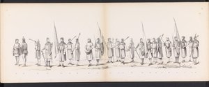 Maskarada uczniów Leiden, 1865 (tablica 13) Procesja w kostiumach zorganizowana przez członków korpusu studenckiego w Leiden w dniu 6 czerwca 1865 r. z okazji 290. rocznicy Leidsche Hoogeschool, przedstawiająca: wjazd Holendrów b autorstwa Jan Daniël Cornelis Carel Willem baron de Constant Rebecque