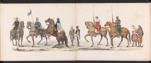 Maskarada uczniów Leiden, 1865 (tablica 14) Procesja w kostiumach zorganizowana przez członków korpusu studenckiego w Leiden w dniu 6 czerwca 1865 r. z okazji 290. rocznicy Leidsche Hoogeschool, przedstawiająca: wjazd Holendrów b autorstwa Jan Daniël Cornelis Carel Willem baron de Constant Rebecque