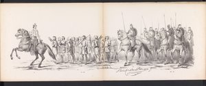 Maskarada uczniów Leiden, 1865 (tablica 15) Procesja w kostiumach zorganizowana przez członków korpusu studenckiego w Leiden w dniu 6 czerwca 1865 r. z okazji 290. rocznicy Leidsche Hoogeschool, przedstawiająca: wjazd Holendrów b autorstwa Jan Daniël Cornelis Carel Willem baron de Constant Rebecque