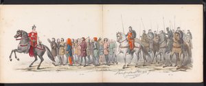 Maskarada uczniów Leiden, 1865 (tablica 15) Procesja w kostiumach zorganizowana przez członków korpusu studenckiego w Leiden w dniu 6 czerwca 1865 r. z okazji 290. rocznicy Leidsche Hoogeschool, przedstawiająca: wjazd Holendrów b autorstwa Jan Daniël Cornelis Carel Willem baron de Constant Rebecque