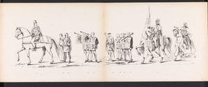 Maskarada studentów z Leiden, 1865 (tablica 6) Procesja w kostiumach zorganizowana przez członków korpusu studenckiego w Leiden w dniu 6 czerwca 1865 r. z okazji 290. rocznicy Leidsche Hoogeschool, przedstawiająca: wjazd Holendrów do autorstwa Jan Daniël Cornelis Carel Willem baron de Constant Rebecque
