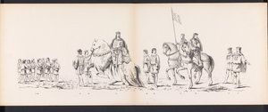 Maskarada studentów z Leiden, 1865 (tablica 7) Procesja w kostiumach prowadzona przez członków korpusu studenckiego Leiden w dniu 6 czerwca 1865 r., z okazji 290. rocznicy Leidsche Hoogeschool, przedstawiająca: wjazd Holendrów do autorstwa Jan Daniël Cornelis Carel Willem baron de Constant Rebecque