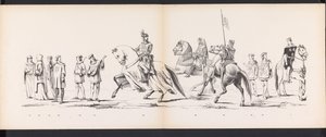 Maskarada studentów z Leiden, 1865 (tablica 8) Procesja w kostiumach prowadzona przez członków korpusu studenckiego Leiden w dniu 6 czerwca 1865 r., z okazji 290. rocznicy Leidsche Hoogeschool, przedstawiająca: wjazd Holendrów do autorstwa Jan Daniël Cornelis Carel Willem baron de Constant Rebecque